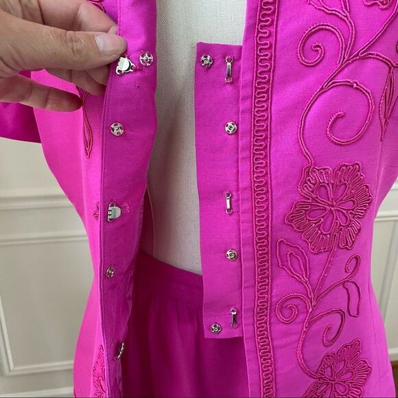 Vintage Constance Saunders Silk Jacket Wrap Skirt Raspberry 10 - Picture 12 of 12